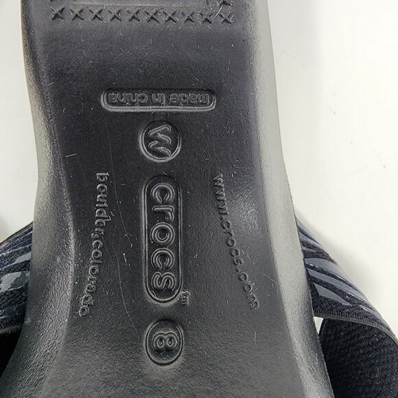 Crocs Sandals Women 8 Molalla II Black Rubber Animal Print Criss Cross Wedge - Picture 10 of 10